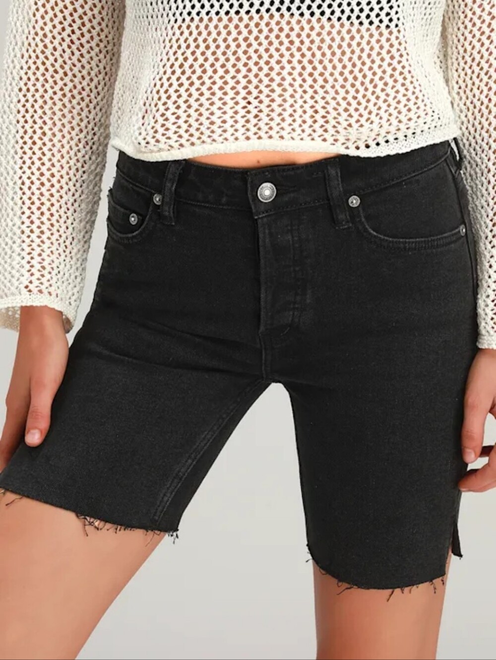Free People Avery Washed Black High Waisted Bermuda Denim Shorts